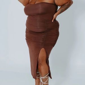 Klassy Network Tube Top Brami Dress - Brown